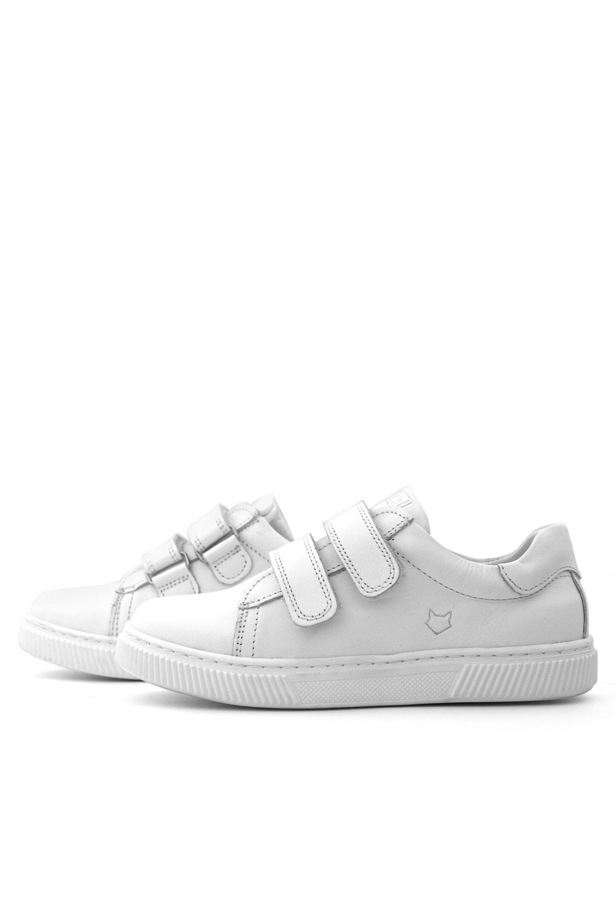 Hakiki Deri Beyaz Cırt Cırtlı Kız Çocuk Sneakers Ayakkabı