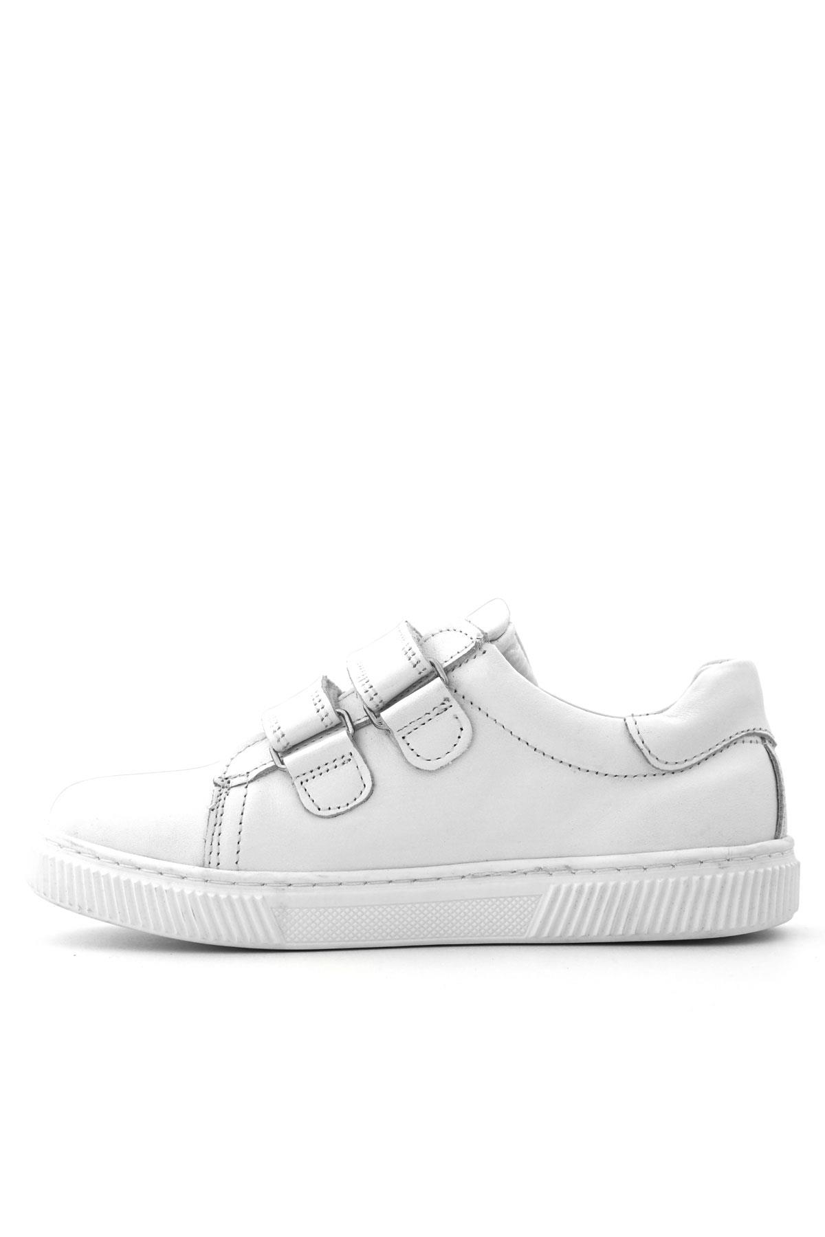 Hakiki Deri Beyaz Cırt Cırtlı Kız Çocuk Sneakers Ayakkabı