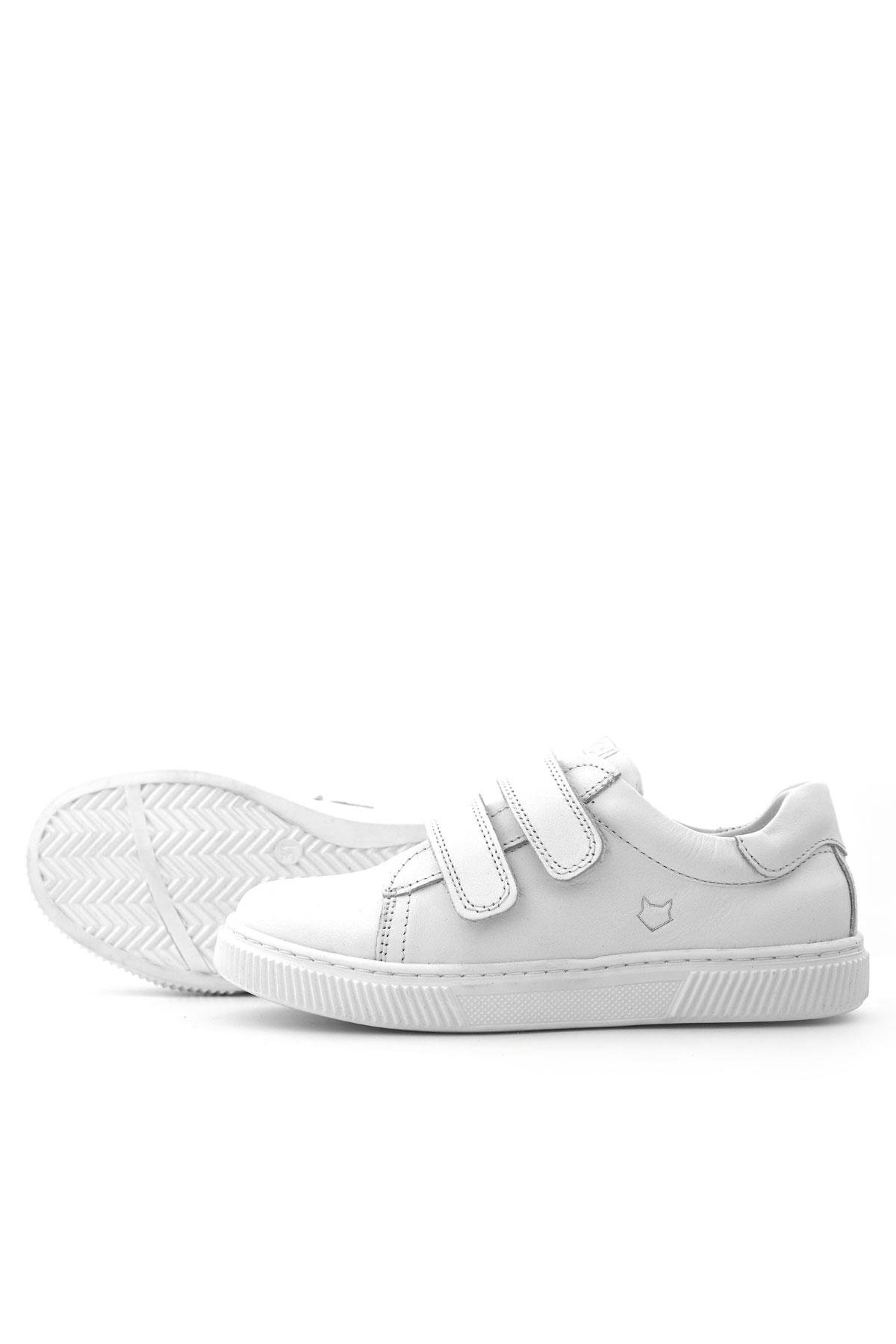 Hakiki Deri Beyaz Cırt Cırtlı Kız Çocuk Sneakers Ayakkabı