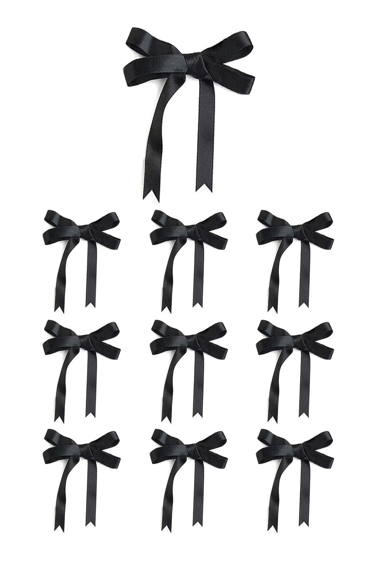 10 Adet Siyah Saten Fiyonk Süsleme Küçük Kurdele Seti
