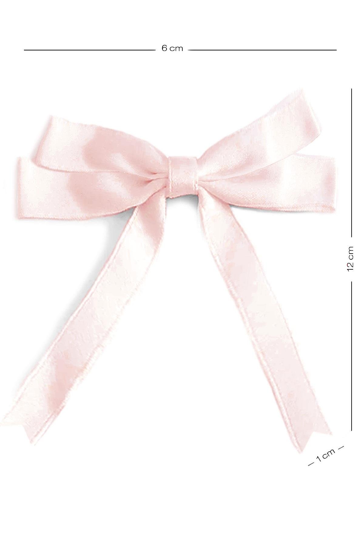 10 Adet Pudra Pembe Saten Fiyonk Süsleme Küçük Kurdele Seti