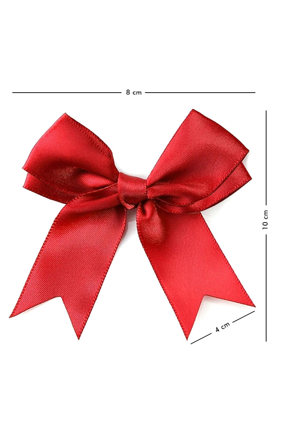 10 Adet Kırmızı Saten Fiyonk Süsleme Kurdele Seti