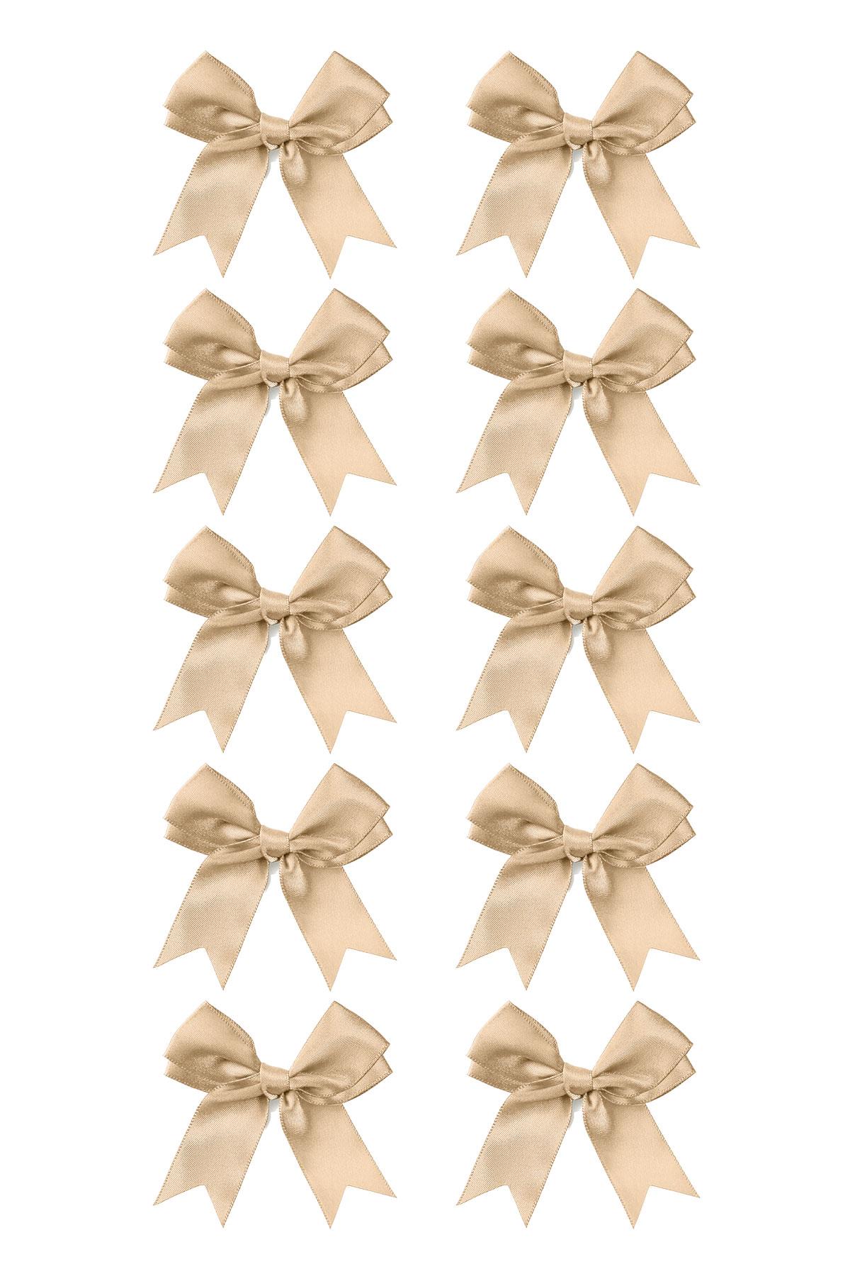 10 Adet Bej Saten Fiyonk Süsleme Kurdele Seti