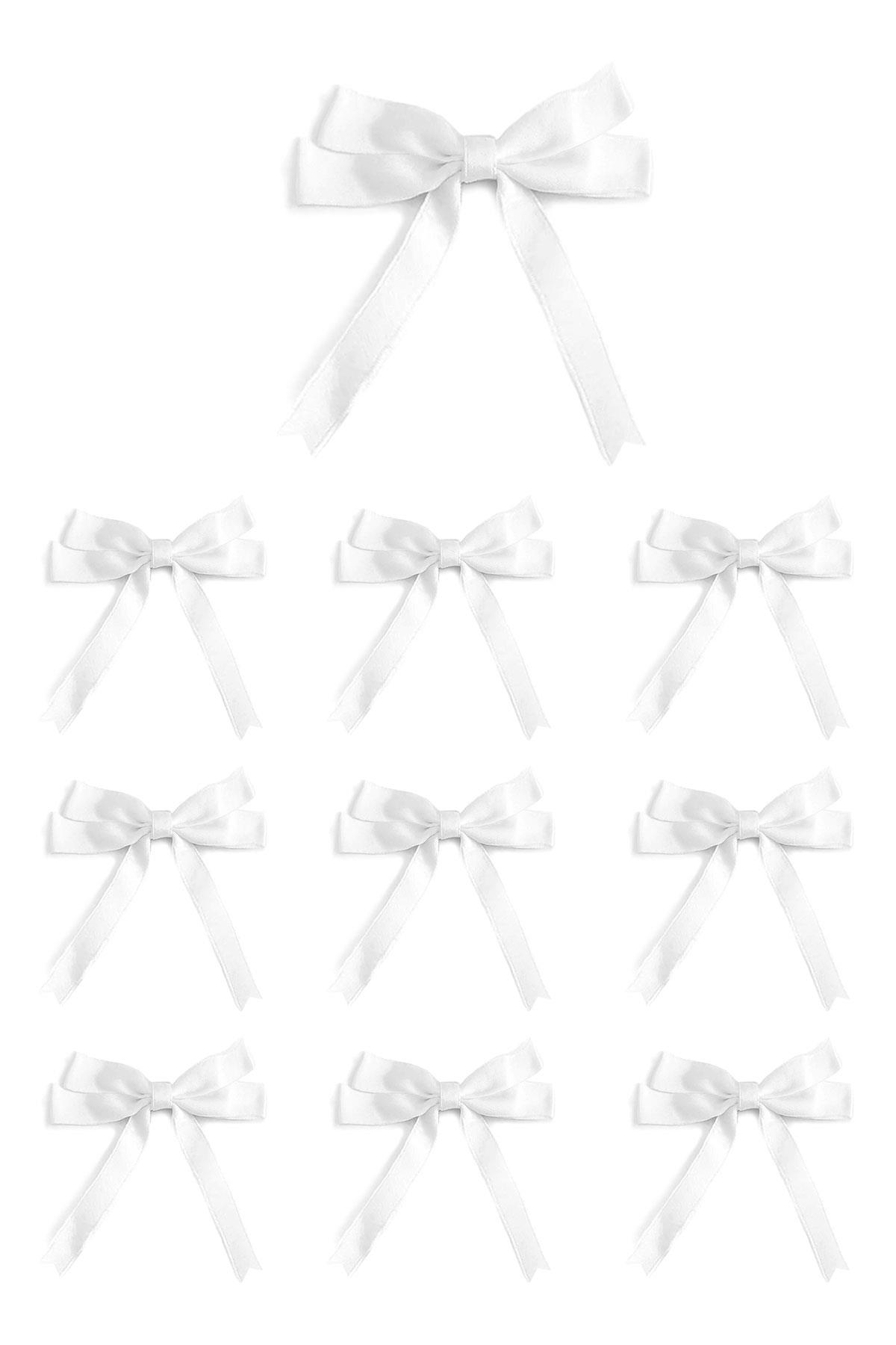 10 Adet Beyaz Saten Fiyonk Süsleme Küçük Kurdele Seti