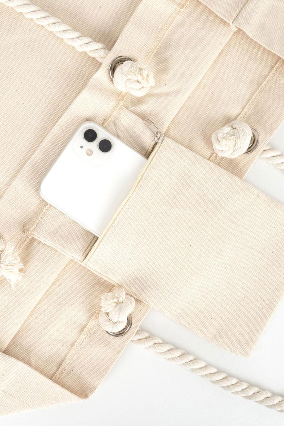 Kanvas Büyük Boy Halat Kulplu  Alışveriş Plaj Bebek Bakım Omuz Çantası