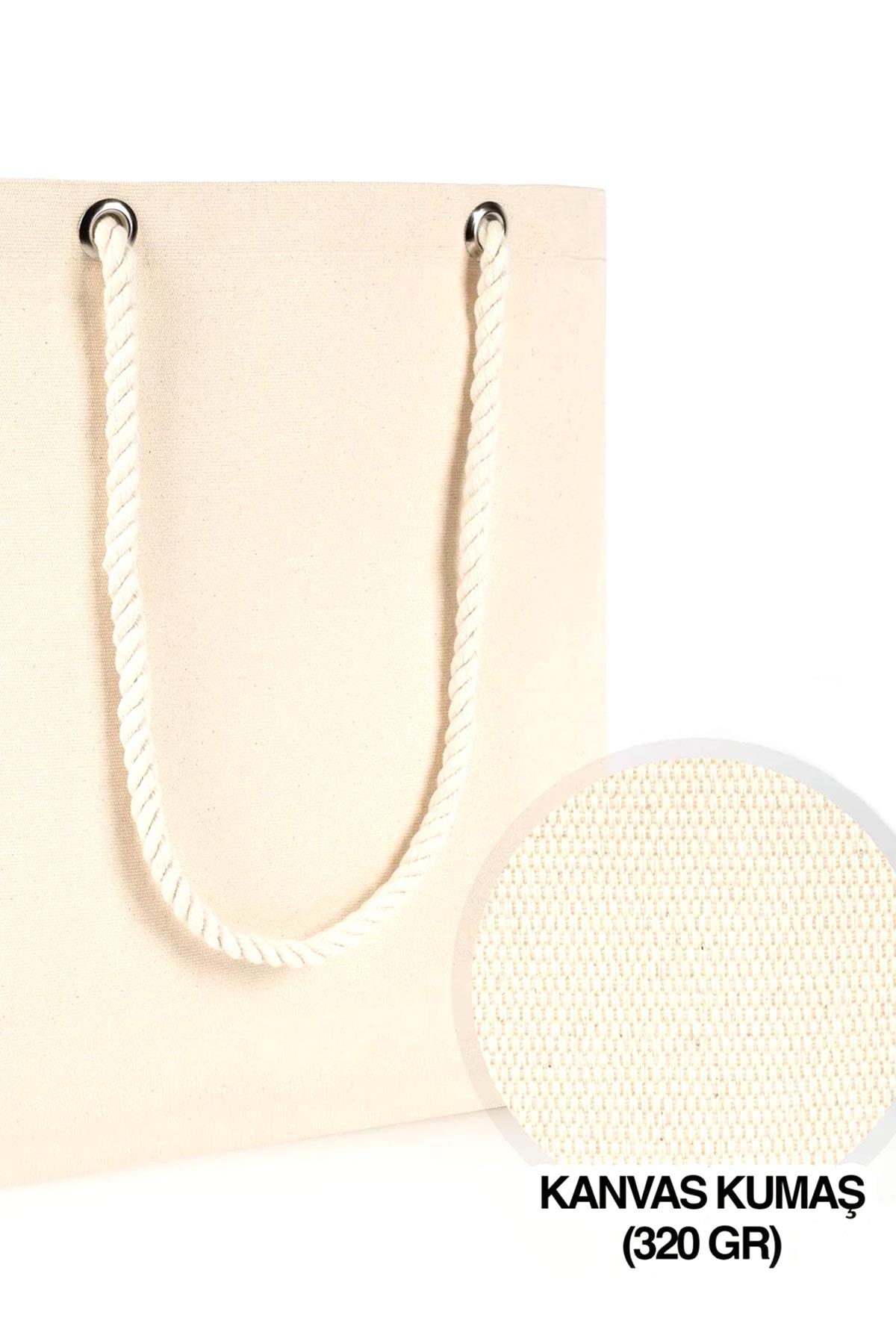 Kanvas Büyük Boy Halat Kulplu  Alışveriş Plaj Bebek Bakım Omuz Çantası