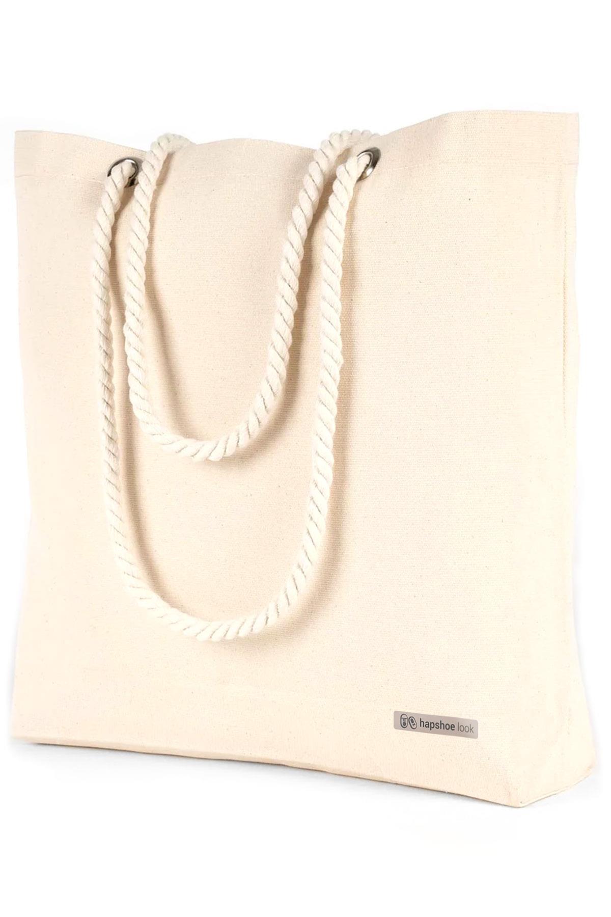 Kanvas Büyük Boy Halat Kulplu  Alışveriş Plaj Bebek Bakım Omuz Çantası