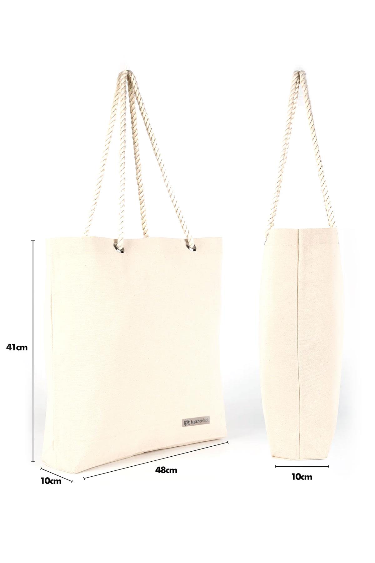 Kanvas Büyük Boy Halat Kulplu  Alışveriş Plaj Bebek Bakım Omuz Çantası