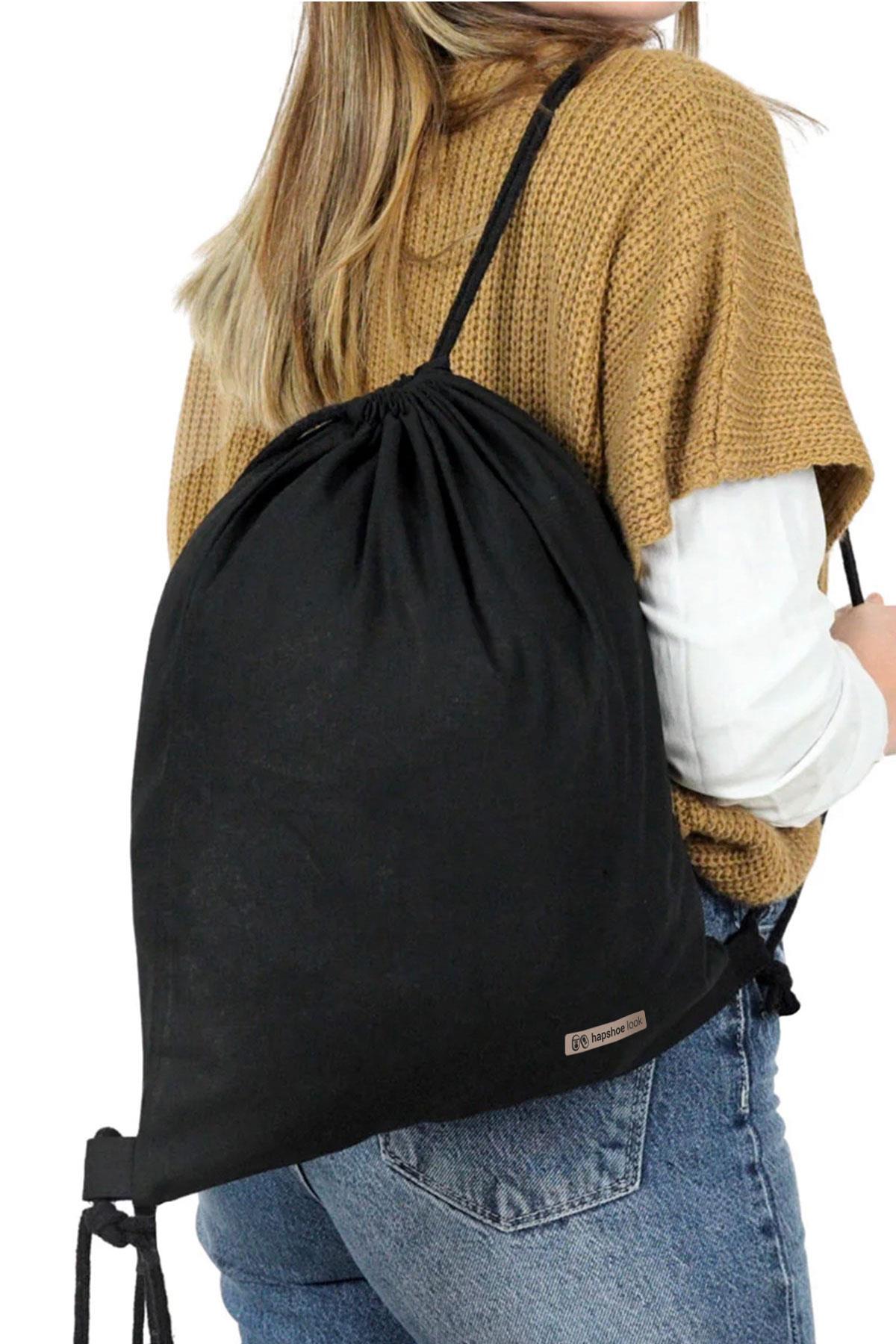 Hapshoe Look Siyah 35x40 cm Unisex Ham Bez Büzgülü Ayakkabı Terlik Çantası HPC-001-S