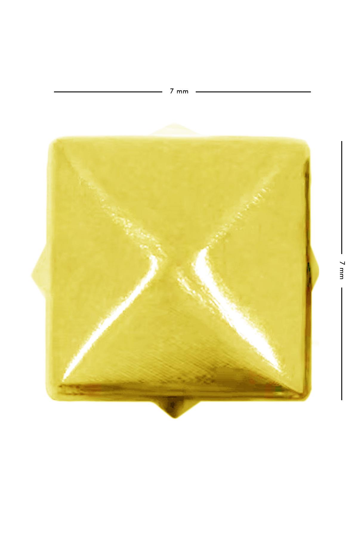 Süs Tırnaklı Altın Renk Çakma Kare Piramit 7 mm 20 Adet Metal Trok