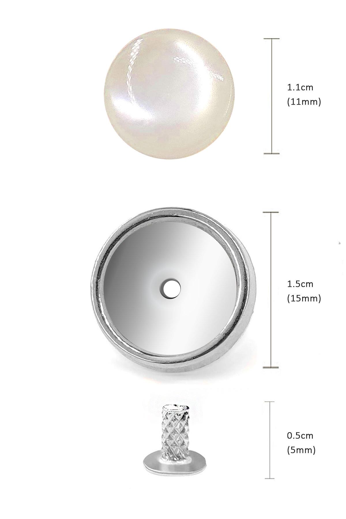 20 Adet Yarım Yuvarlak 15mm İnci Çakma Rivet