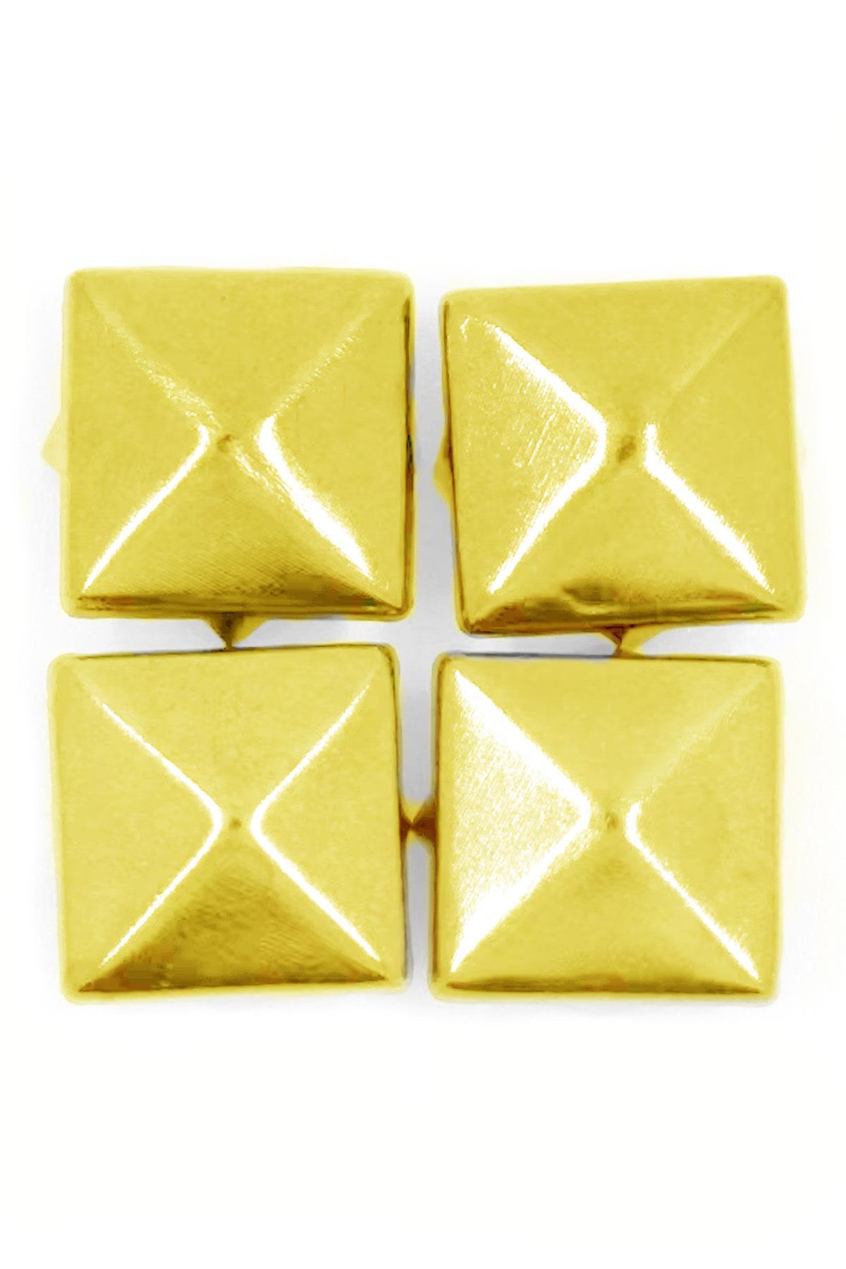 Süs Tırnaklı Altın Renk Çakma Kare Piramit 7 mm 20 Adet Metal Trok