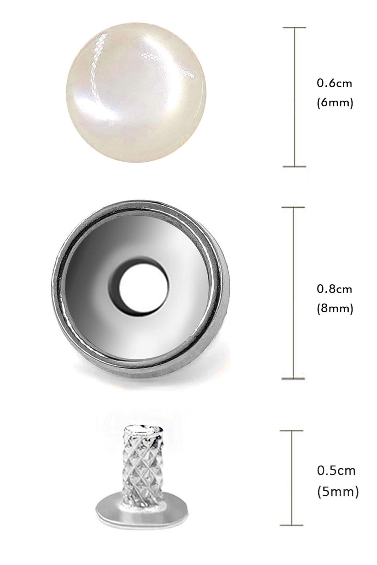 20 Adet Yarım Yuvarlak 8mm İnci Çakma Rivet