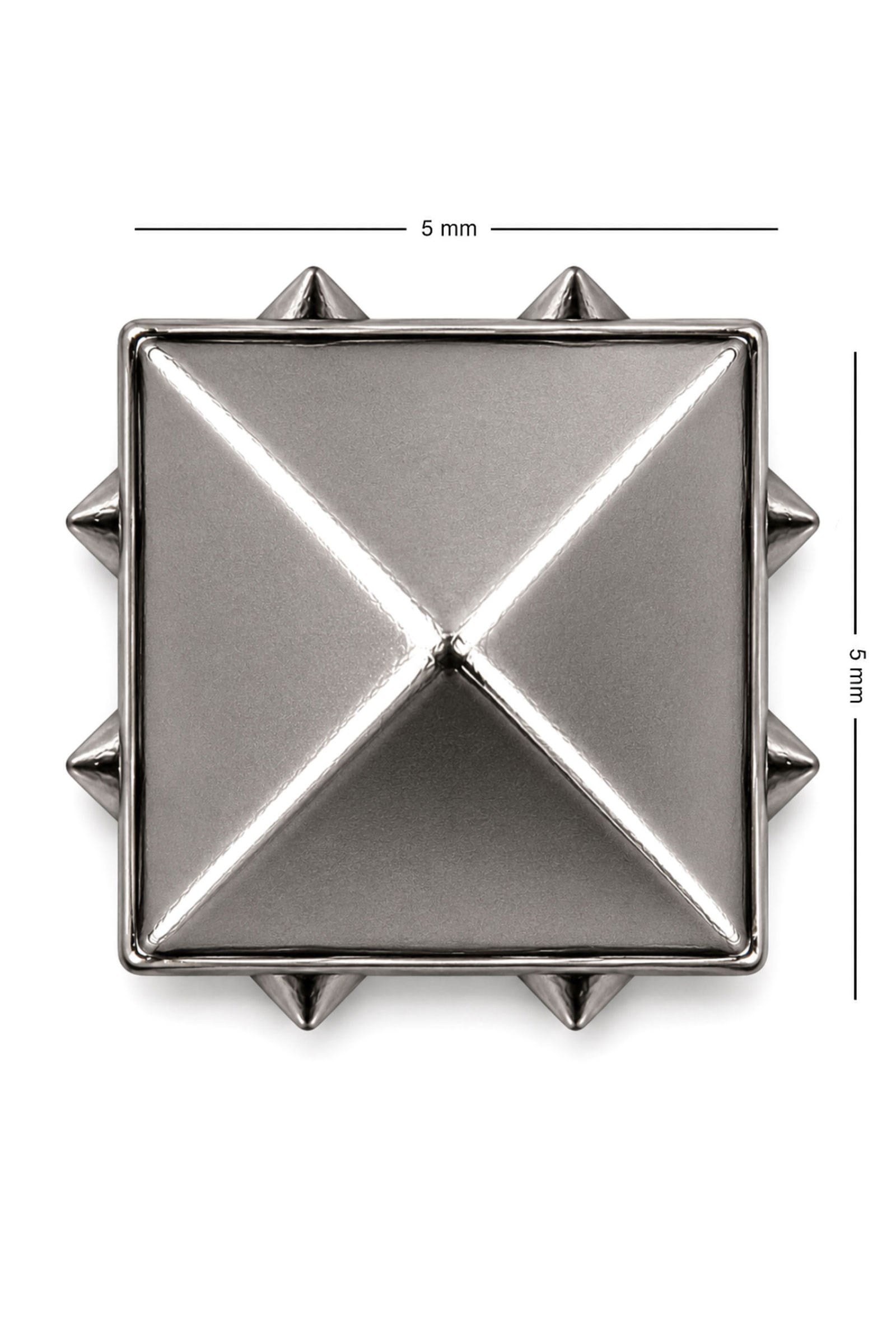 Süs Tırnaklı Gümüş Renk Çakma Kare Piramit 5 mm 20 Adet Metal Trok