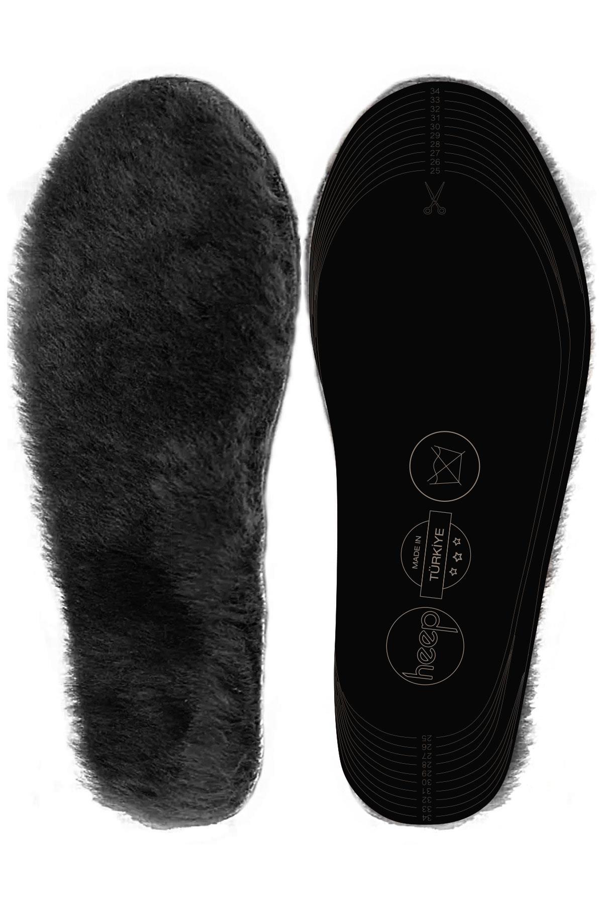 Heep Gerçek Kürklü Siyah Hakiki Deri 25-35 Numara Ayakkabı Küçültme Tabanlığı