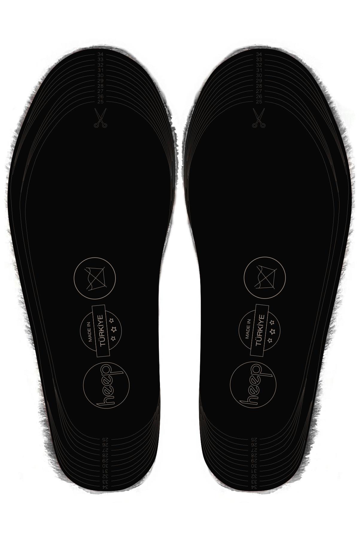 Heep Gerçek Kürklü Siyah Hakiki Deri 25-35 Numara Ayakkabı Küçültme Tabanlığı