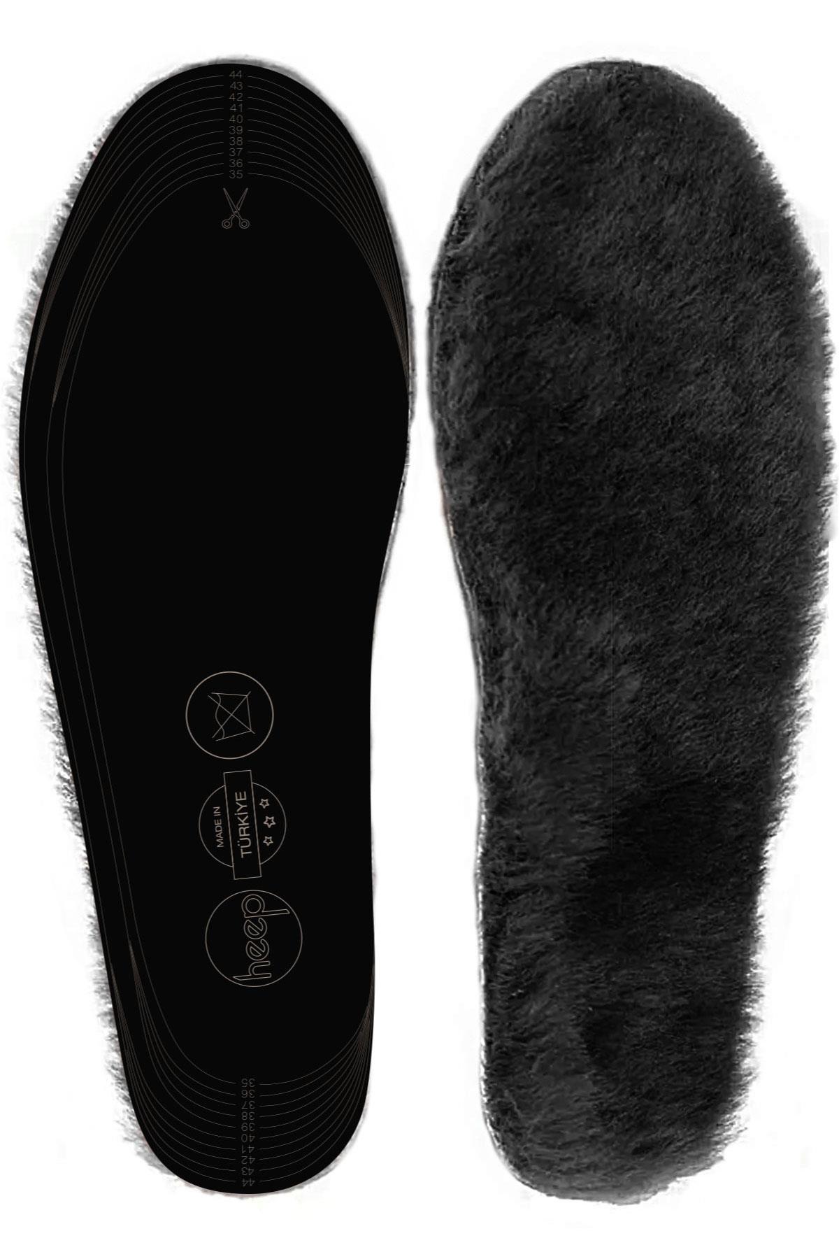 Heep Gerçek Kürklü Siyah Hakiki Deri 35-45 Numara Ayakkabı Küçültme Tabanlığı