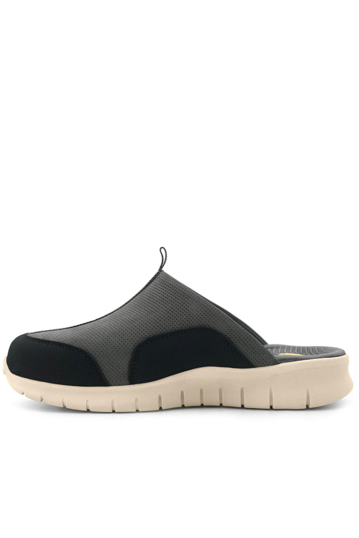 Heep Medikal Hakiki Deri Gri Siyah Krem Tabanlı Comfort Spor Terlik BT52-GRSKR.40