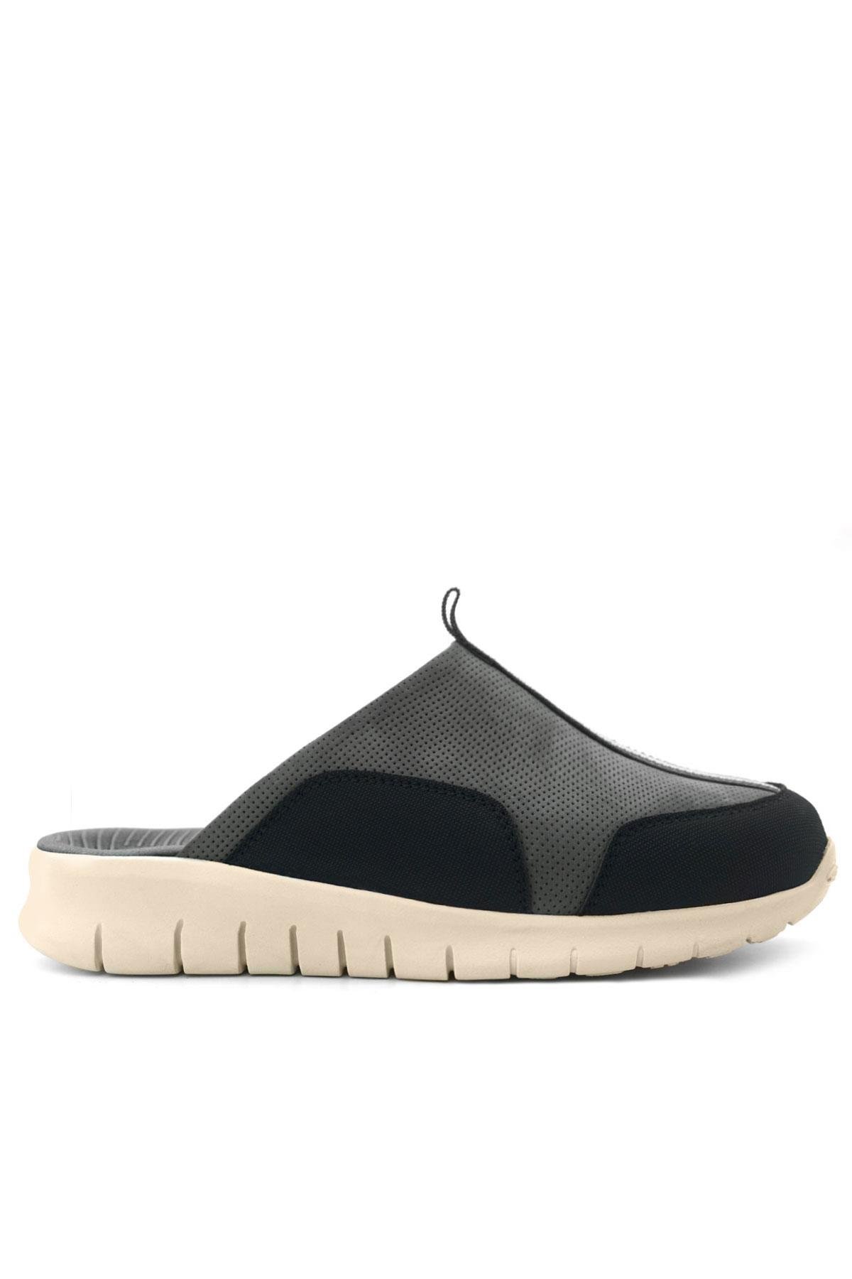 Heep Medikal Hakiki Deri Gri Siyah Krem Tabanlı Comfort Spor Terlik BT52-GRSKR.40