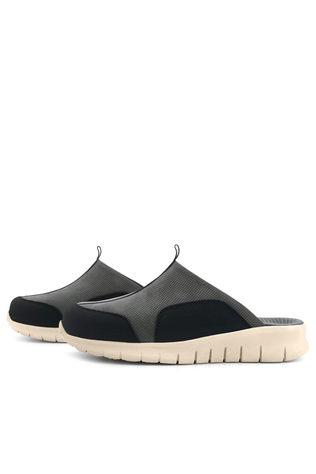 Heep Medikal Hakiki Deri Gri Siyah Krem Tabanlı Comfort Spor Terlik BT52-GRSKR.40