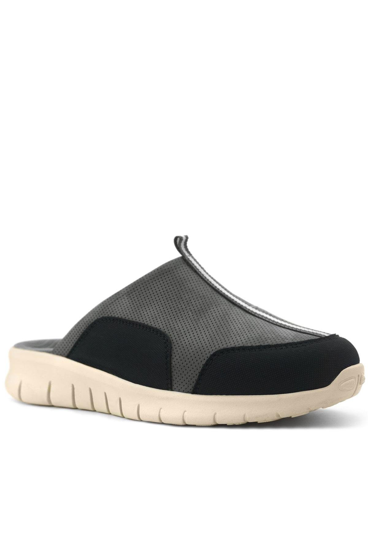 Heep Medikal Hakiki Deri Gri Siyah Krem Tabanlı Comfort Spor Terlik BT52-GRSKR.40