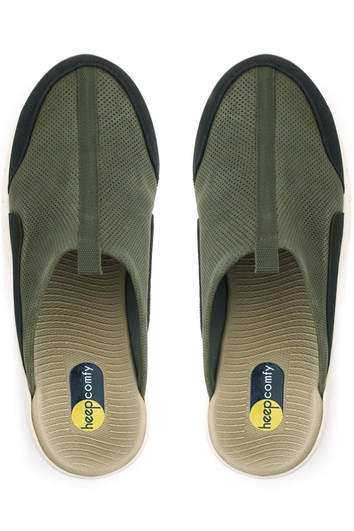 Heep Medikal Hakiki Deri Haki Siyah Krem Tabanlı Comfort Spor Terlik BT52-HKSKR.40