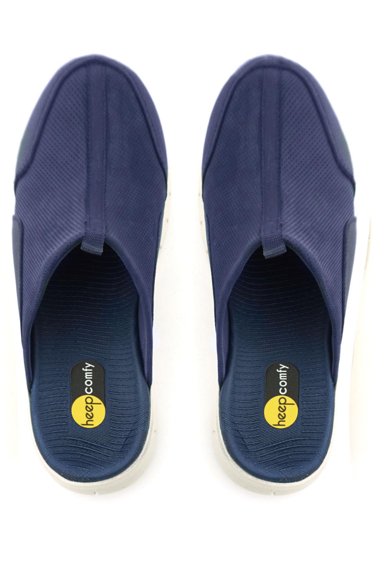 Heep Medikal Hakiki Deri Koyu Lacivert Krem Tabanlı Comfort Spor Terlik BT52-KLLKR.40