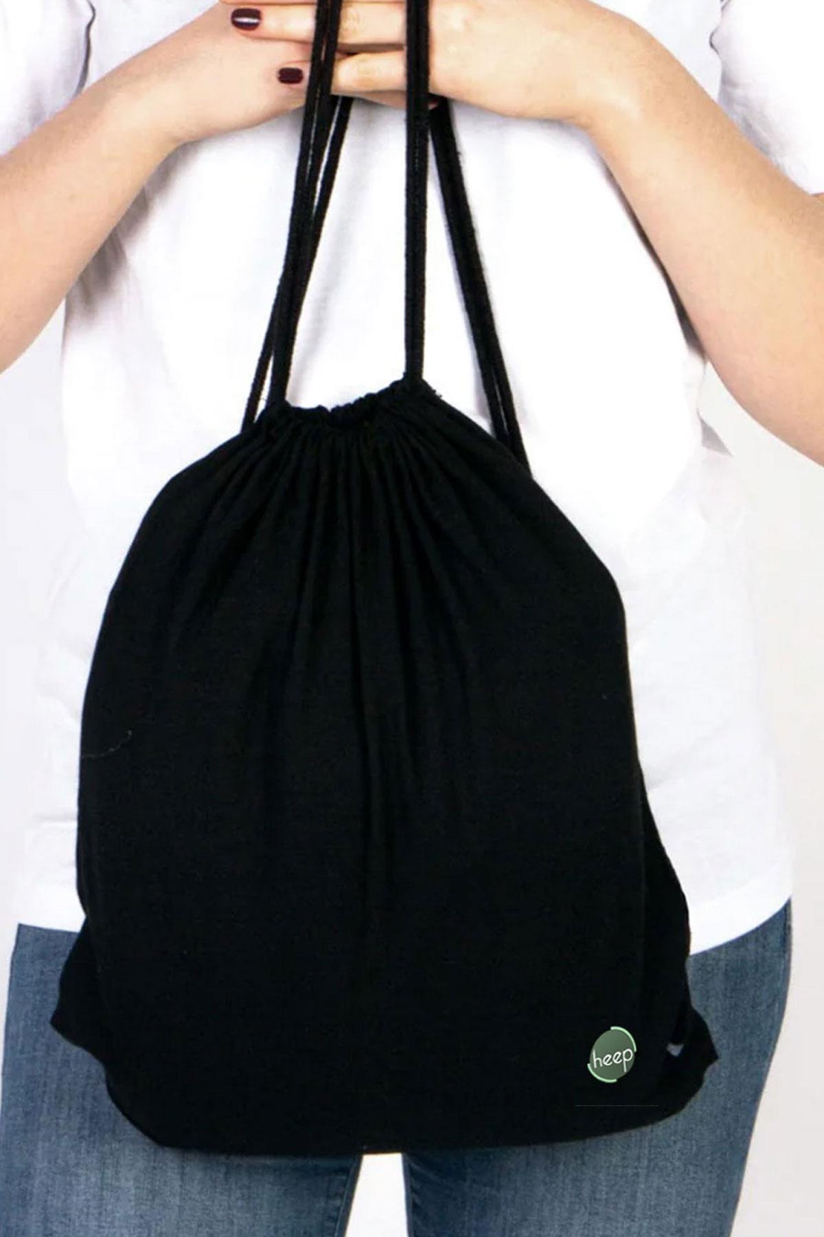 Heep Siyah 35x40 cm Unisex Ham Bez Büzgülü Sırt Ayakkabı Çantası HC-001-S