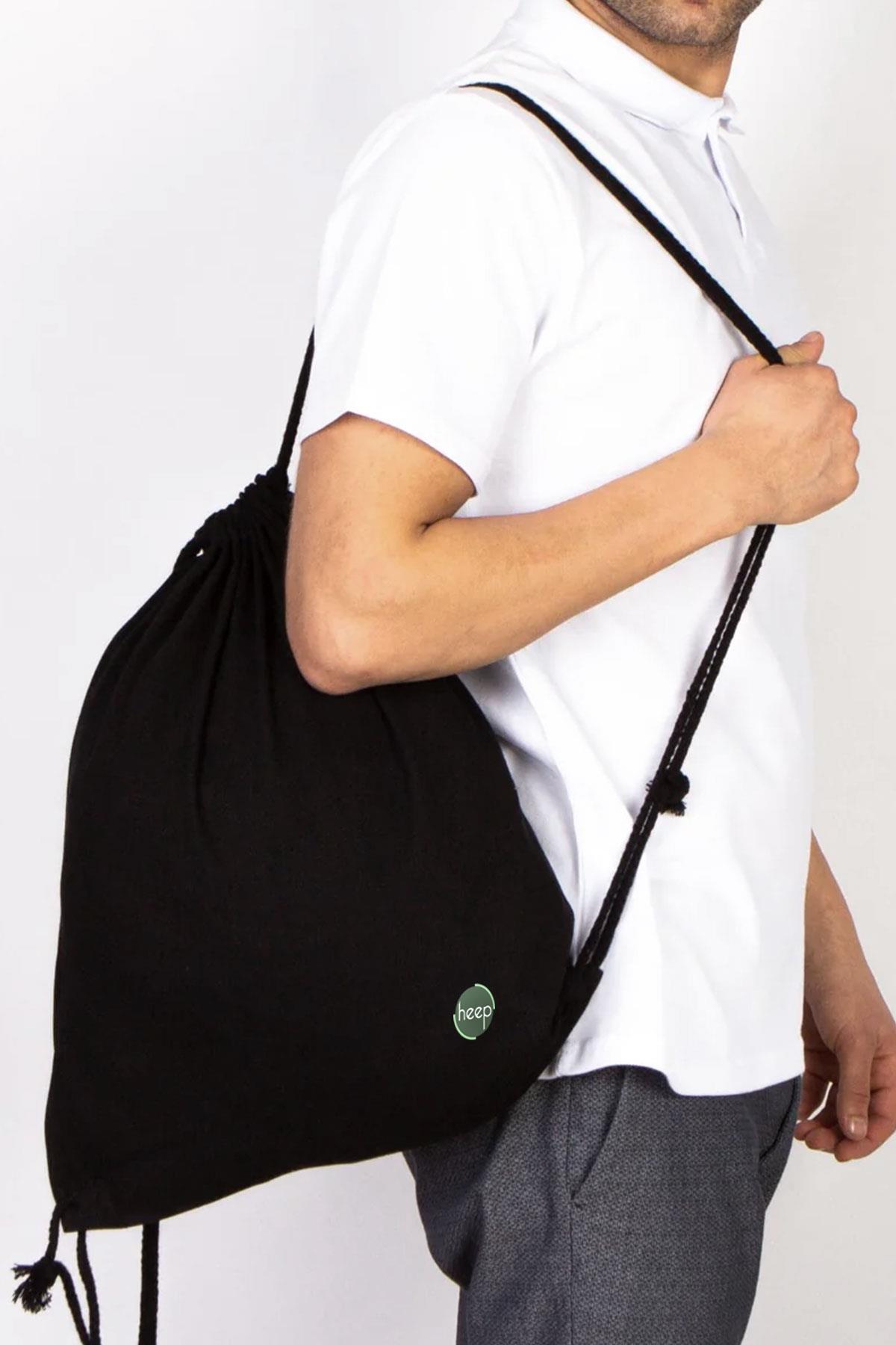 Heep Siyah 35x40 cm Unisex Ham Bez Büzgülü Sırt Ayakkabı Çantası HC-001-S