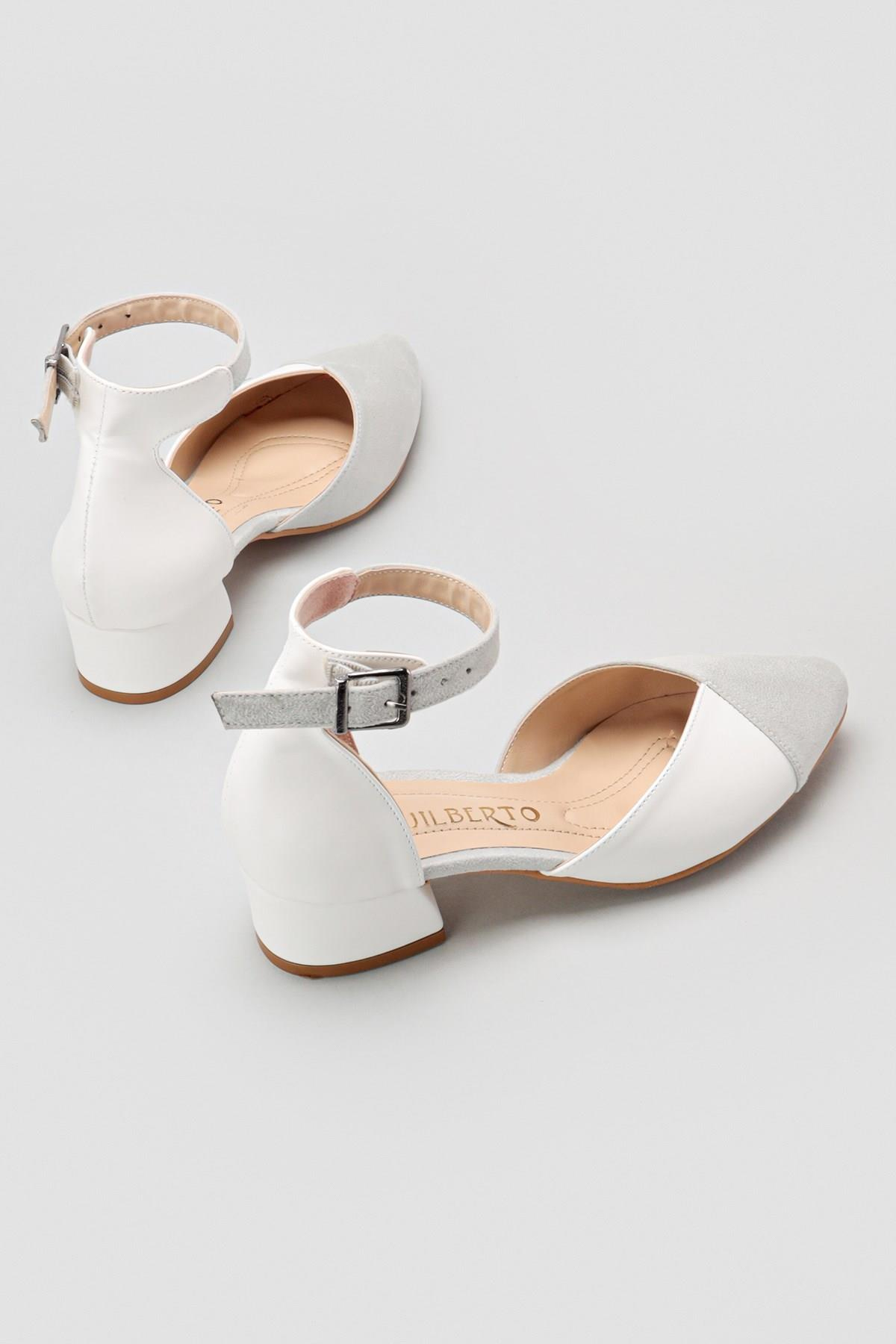 Jannie Beyaz Sivri Burun Bilekten Baretli Alçak Topuk Sandalet