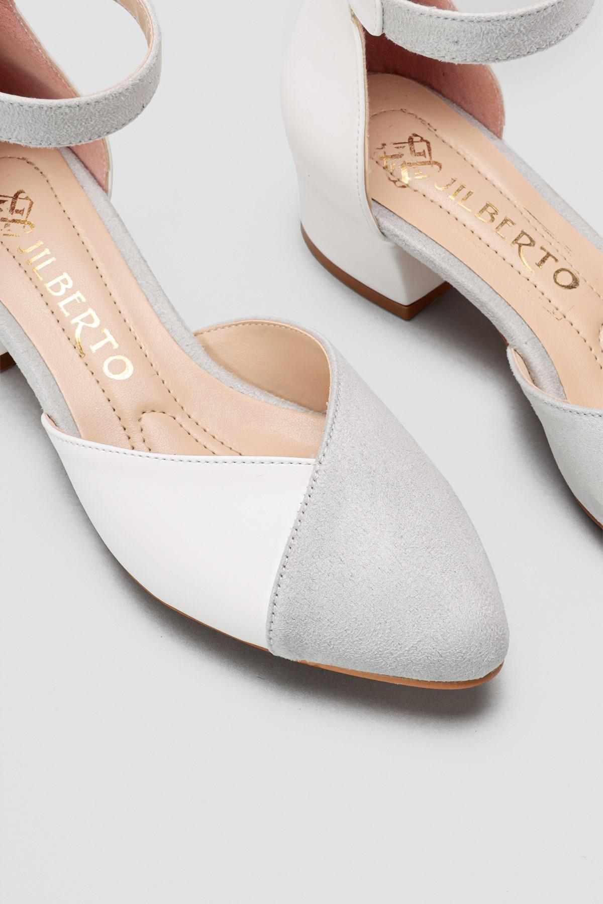 Jannie Beyaz Sivri Burun Bilekten Baretli Alçak Topuk Sandalet