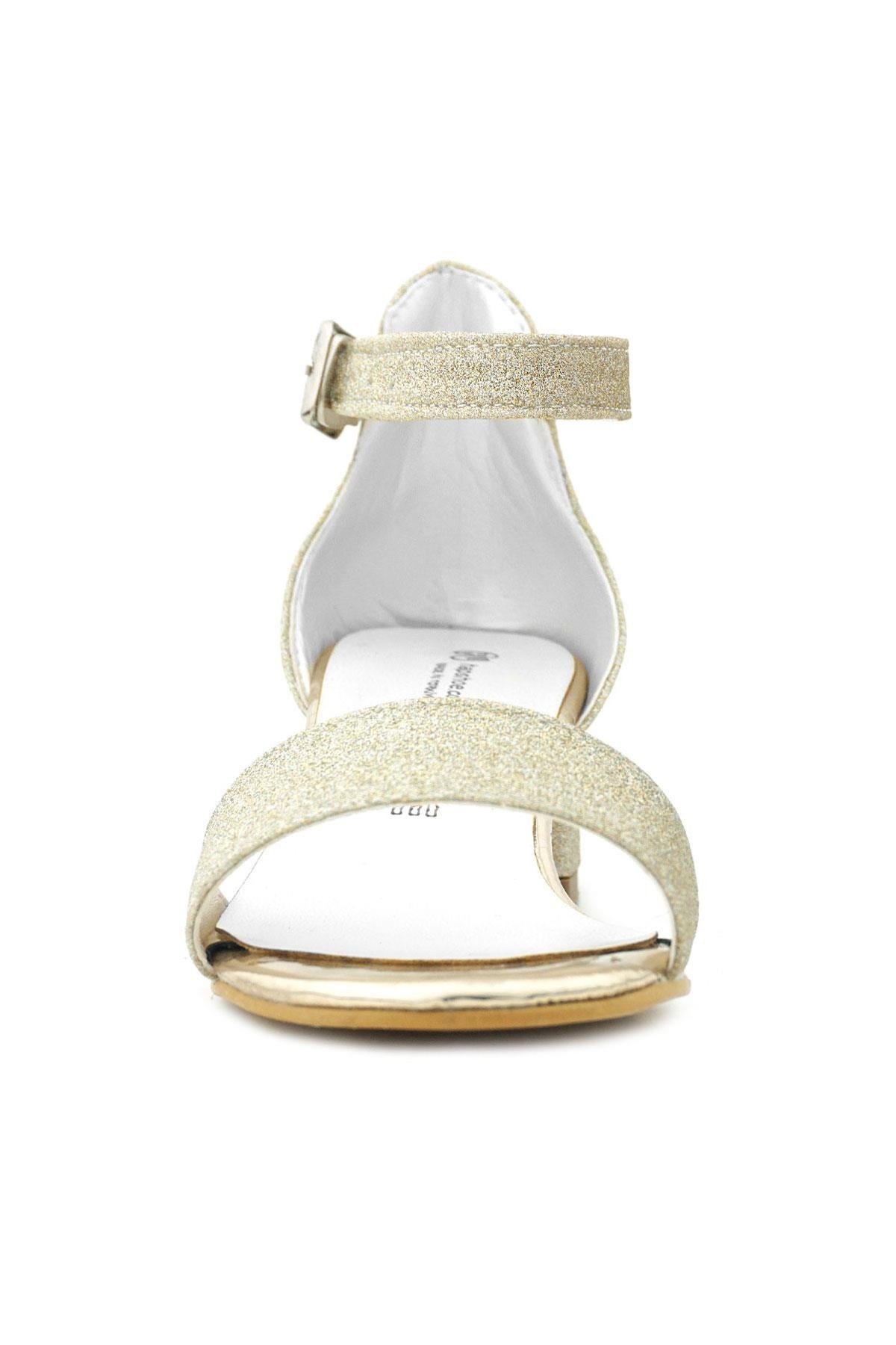 Lilo Simli Altın Tek Bantlı Kız Çocuk Topuklu Abiye Ayakkabı B609-ASIM.30