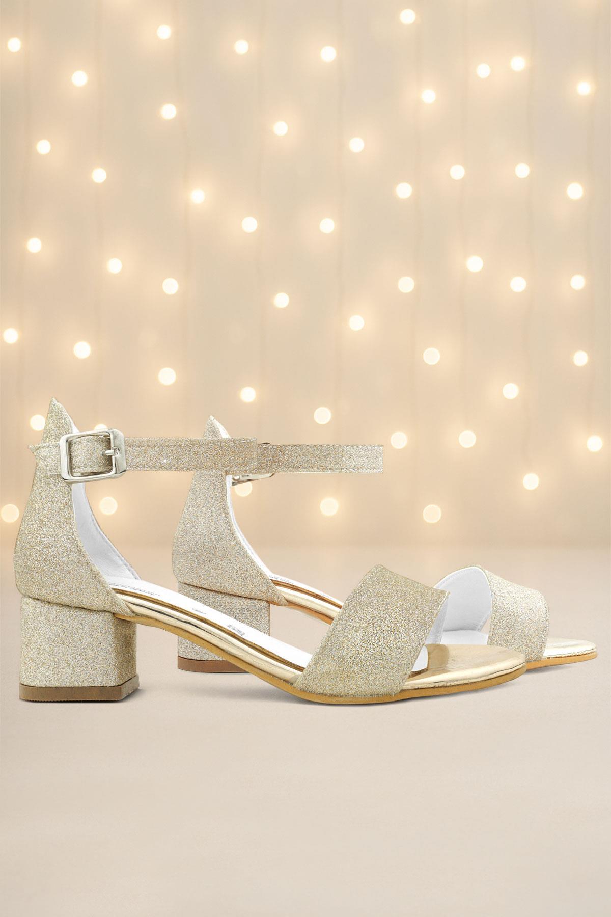 Lilo Simli Altın Tek Bantlı Kız Çocuk Topuklu Abiye Ayakkabı B609-ASIM.30