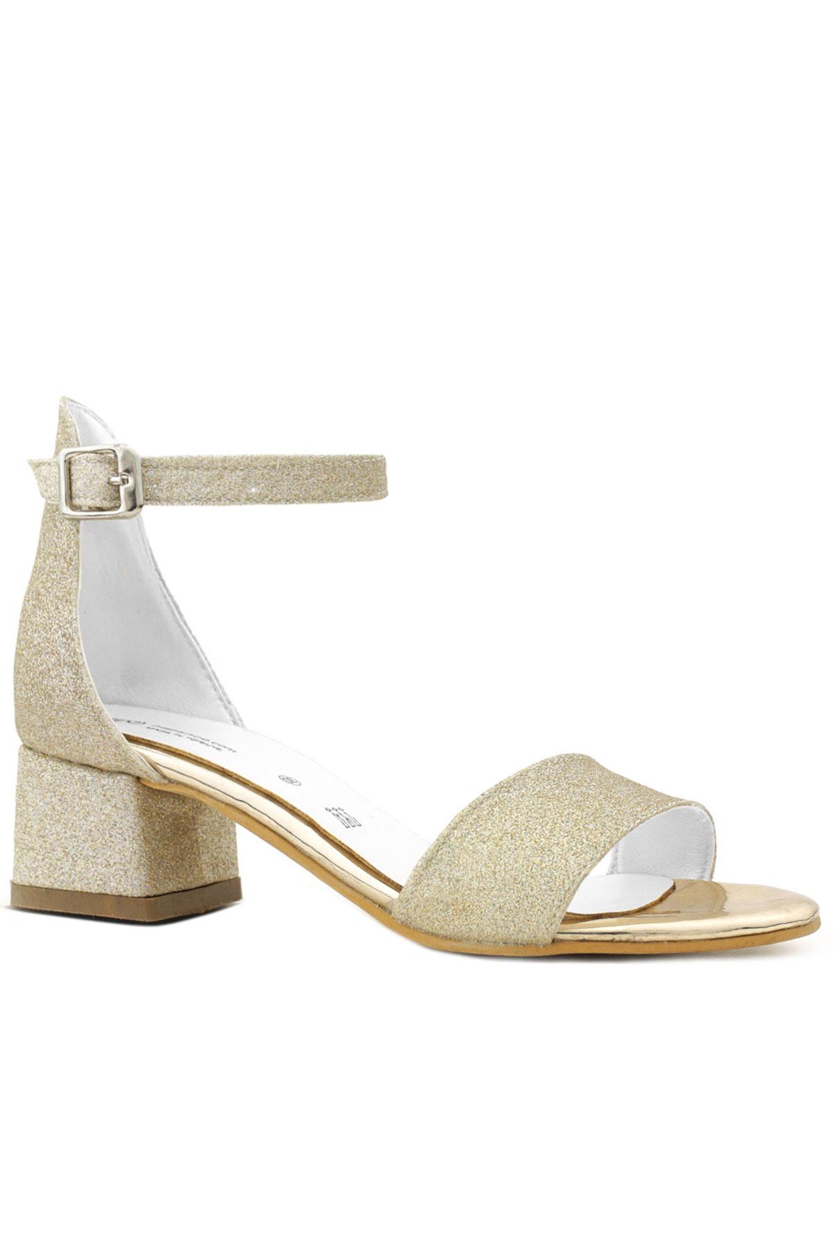 Lilo Simli Altın Tek Bantlı Kız Çocuk Topuklu Abiye Ayakkabı B609-ASIM.30