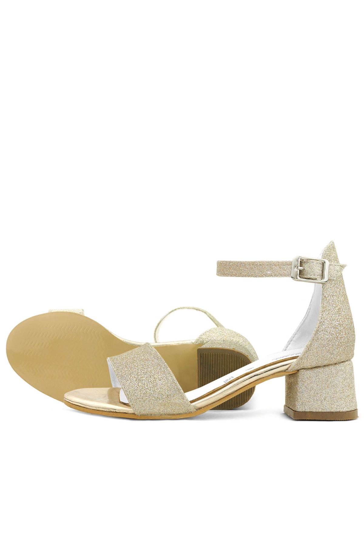 Lilo Simli Altın Tek Bantlı Kız Çocuk Topuklu Abiye Ayakkabı B609-ASIM.30