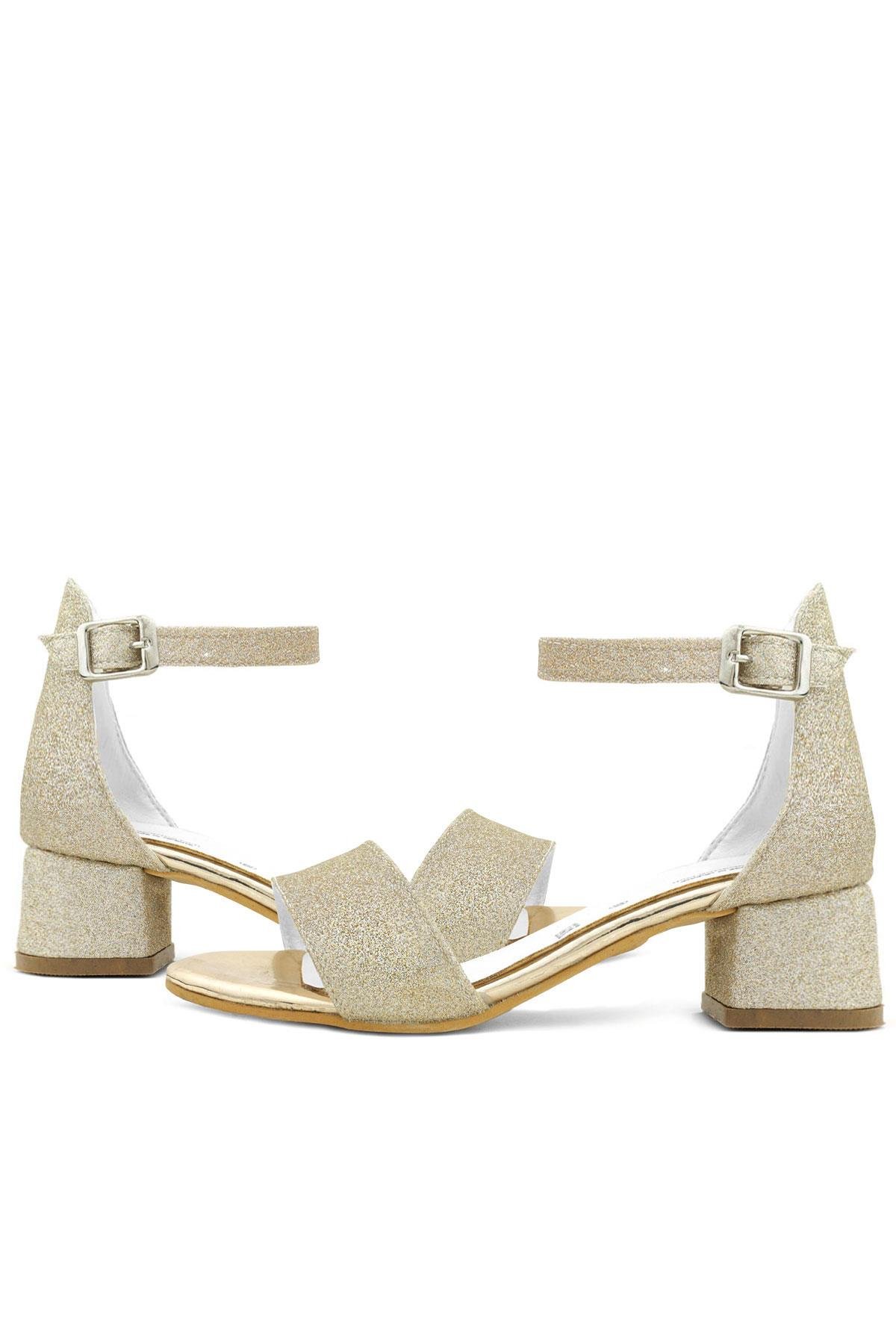 Lilo Simli Altın Tek Bantlı Kız Çocuk Topuklu Abiye Ayakkabı B609-ASIM.30