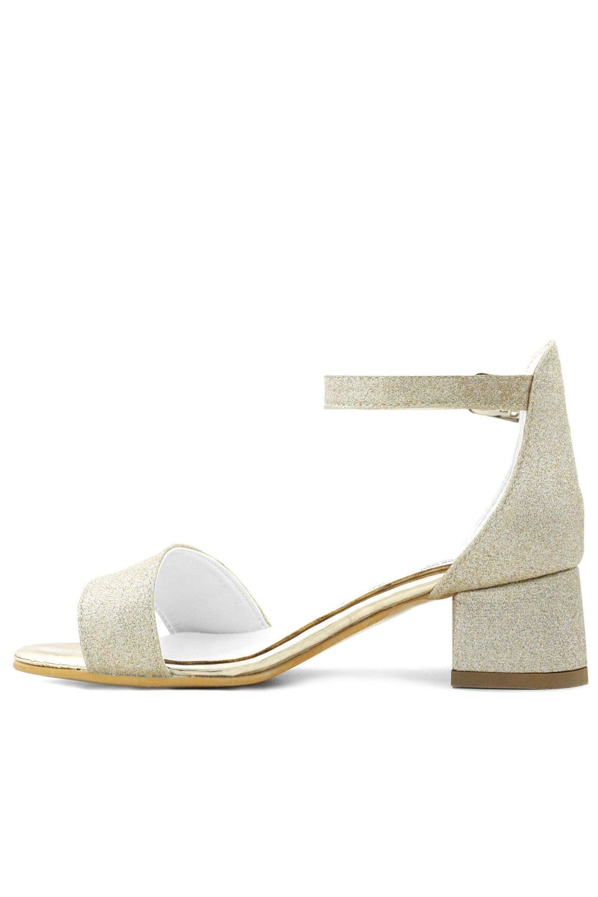 Lilo Simli Altın Tek Bantlı Kız Çocuk Topuklu Abiye Ayakkabı B609-ASIM.30