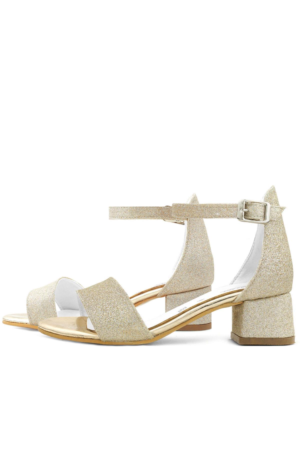 Lilo Simli Altın Tek Bantlı Kız Çocuk Topuklu Abiye Ayakkabı B609-ASIM.30