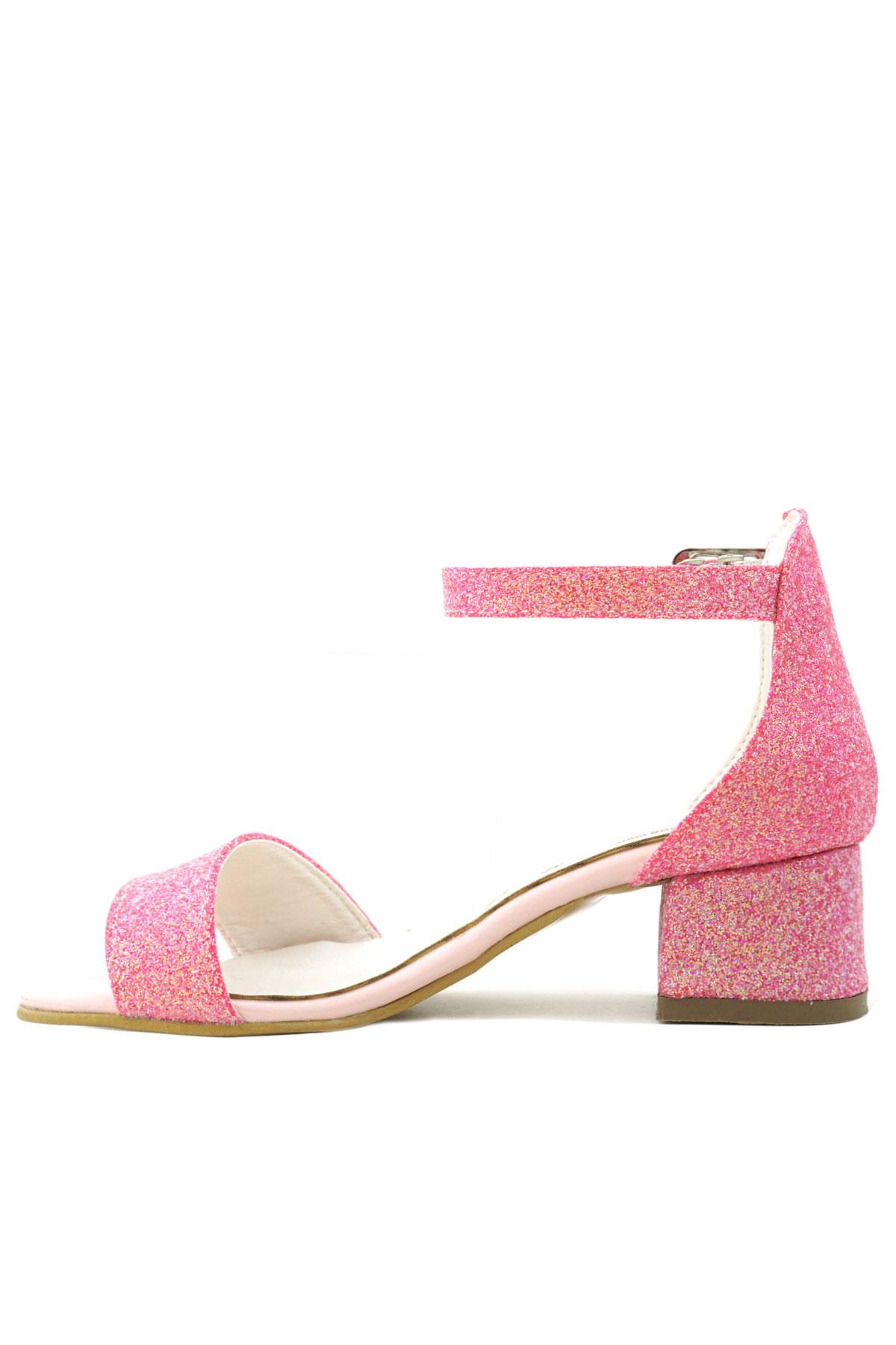 Lilo Simli Fuşya Pembe Tek Bantlı Kız Çocuk Topuklu Abiye Ayakkabı B609-FUS.30