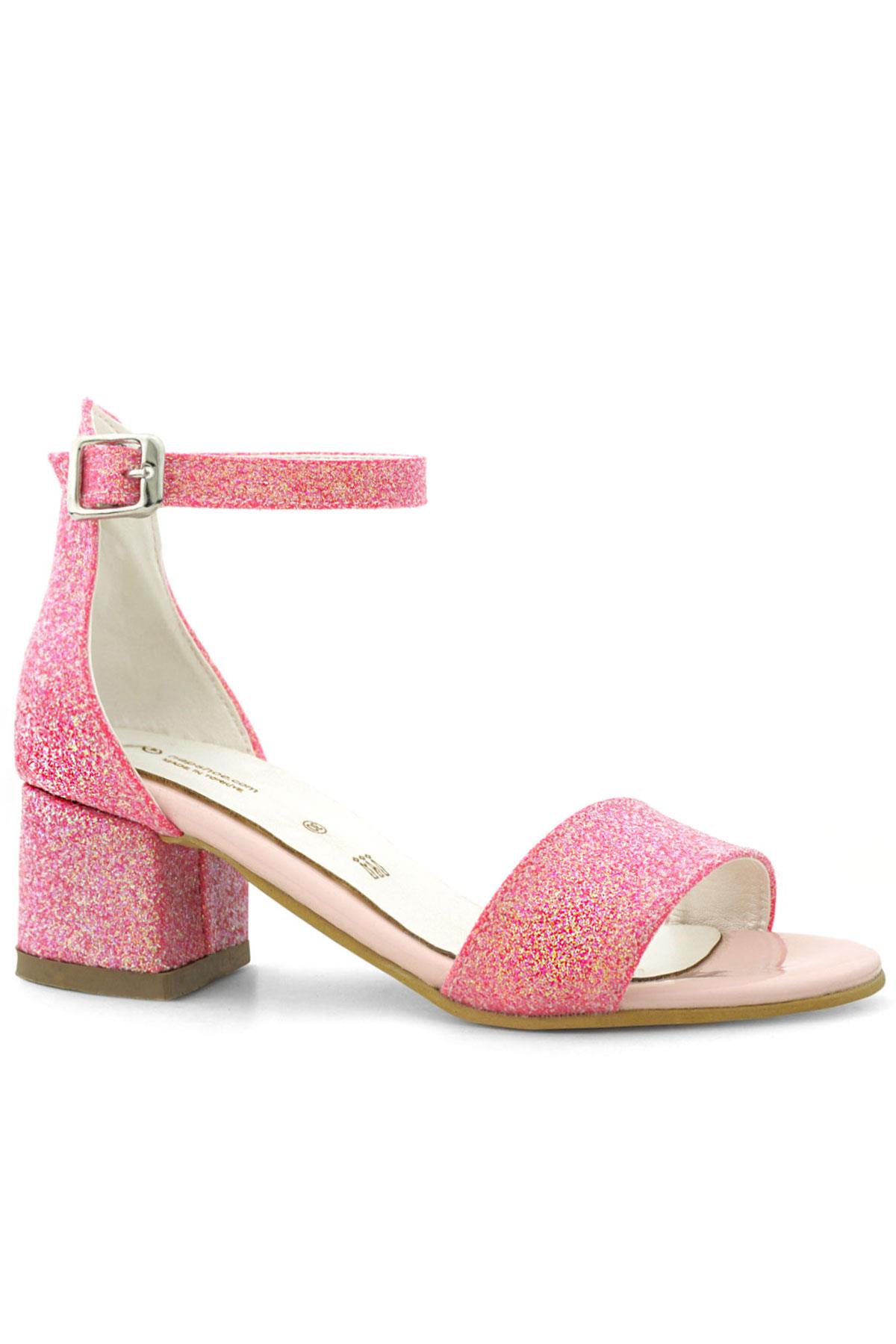 Lilo Simli Fuşya Pembe Tek Bantlı Kız Çocuk Topuklu Abiye Ayakkabı B609-FUS.30