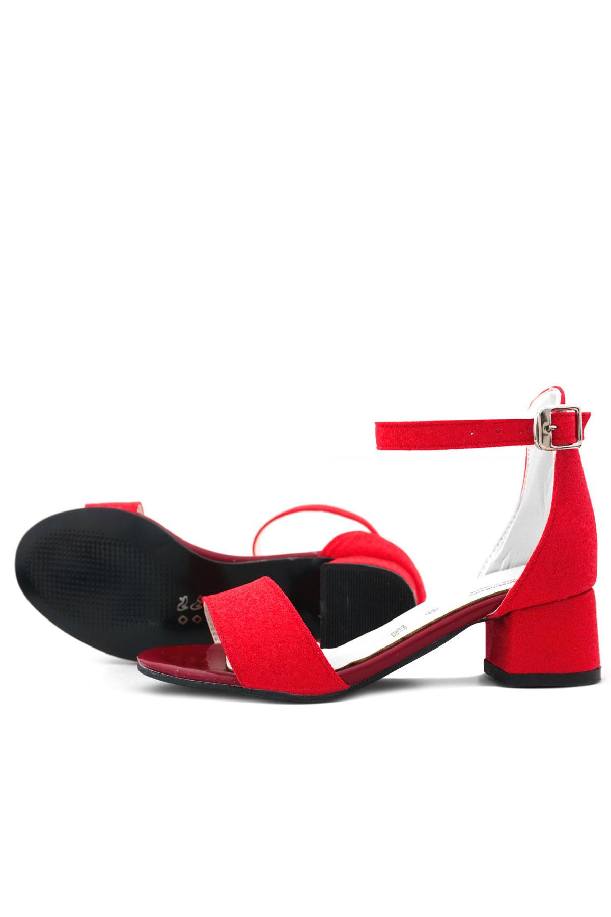 Lilo Simli Kırmızı Tek Bantlı Kız Çocuk Topuklu Abiye Ayakkabı B609-KIS.30