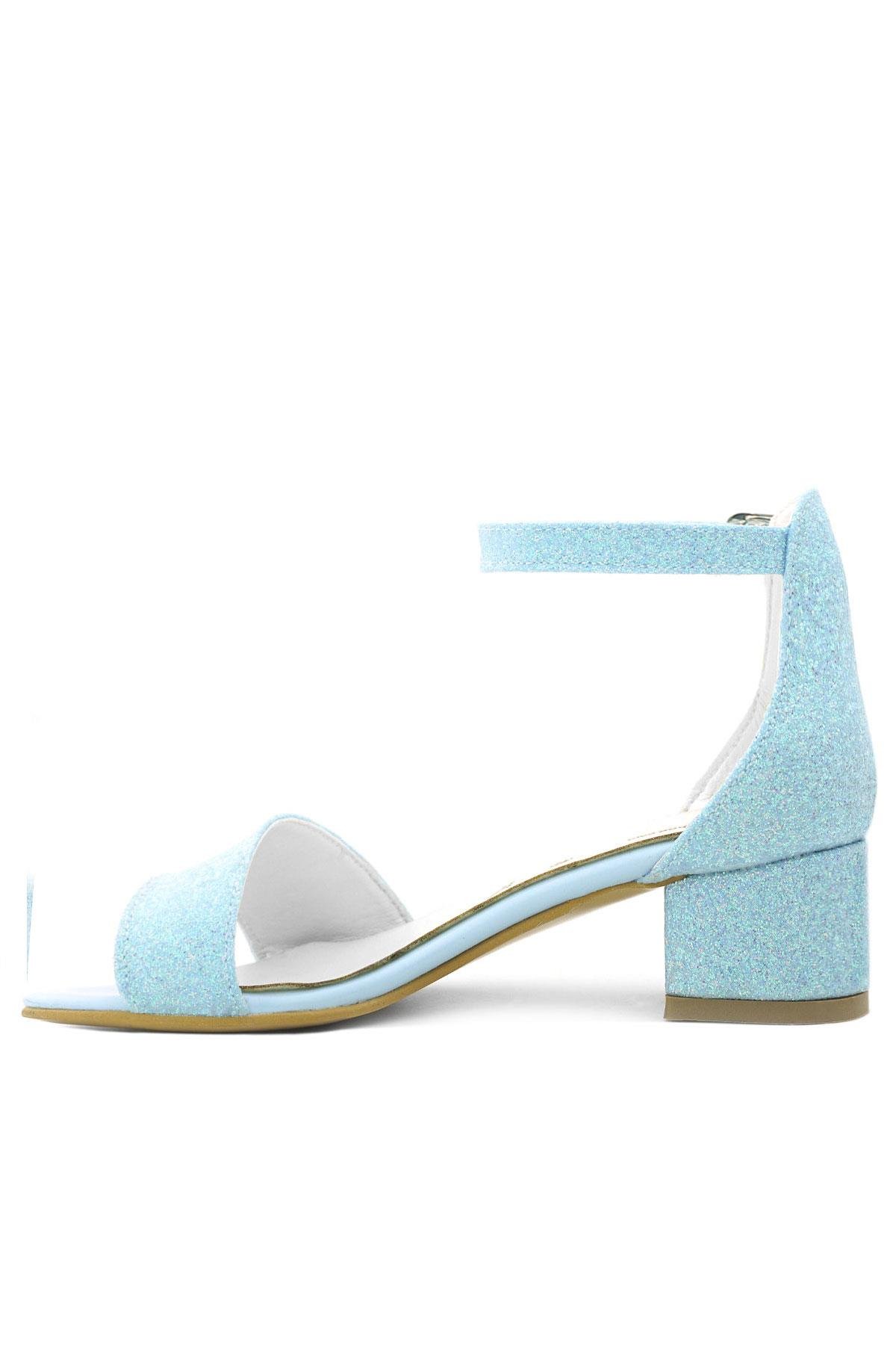 Lilo Simli Mavi Tek Bantlı Kız Çocuk Topuklu Abiye Ayakkabı B609-MAS.30