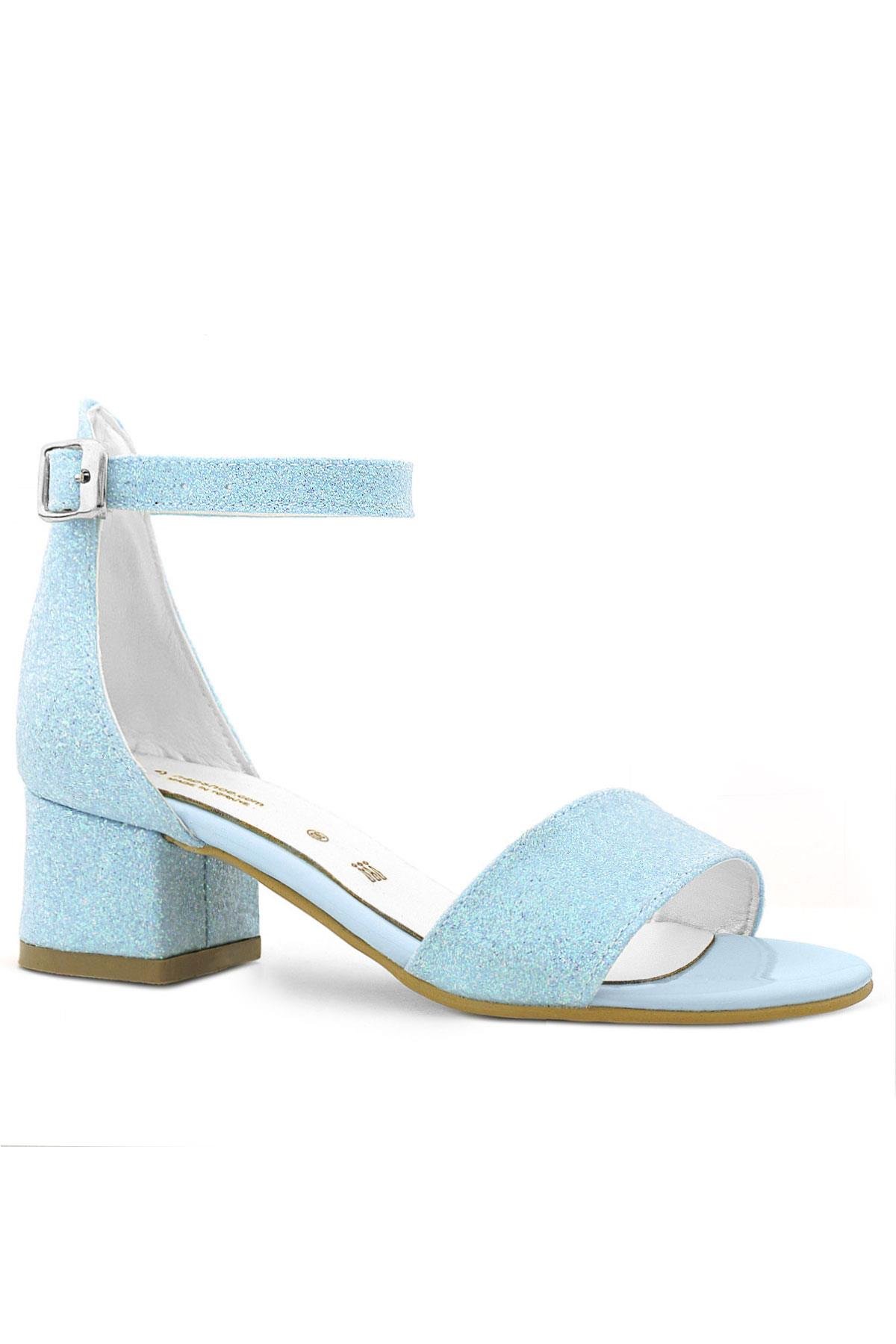 Lilo Simli Mavi Tek Bantlı Kız Çocuk Topuklu Abiye Ayakkabı B609-MAS.30