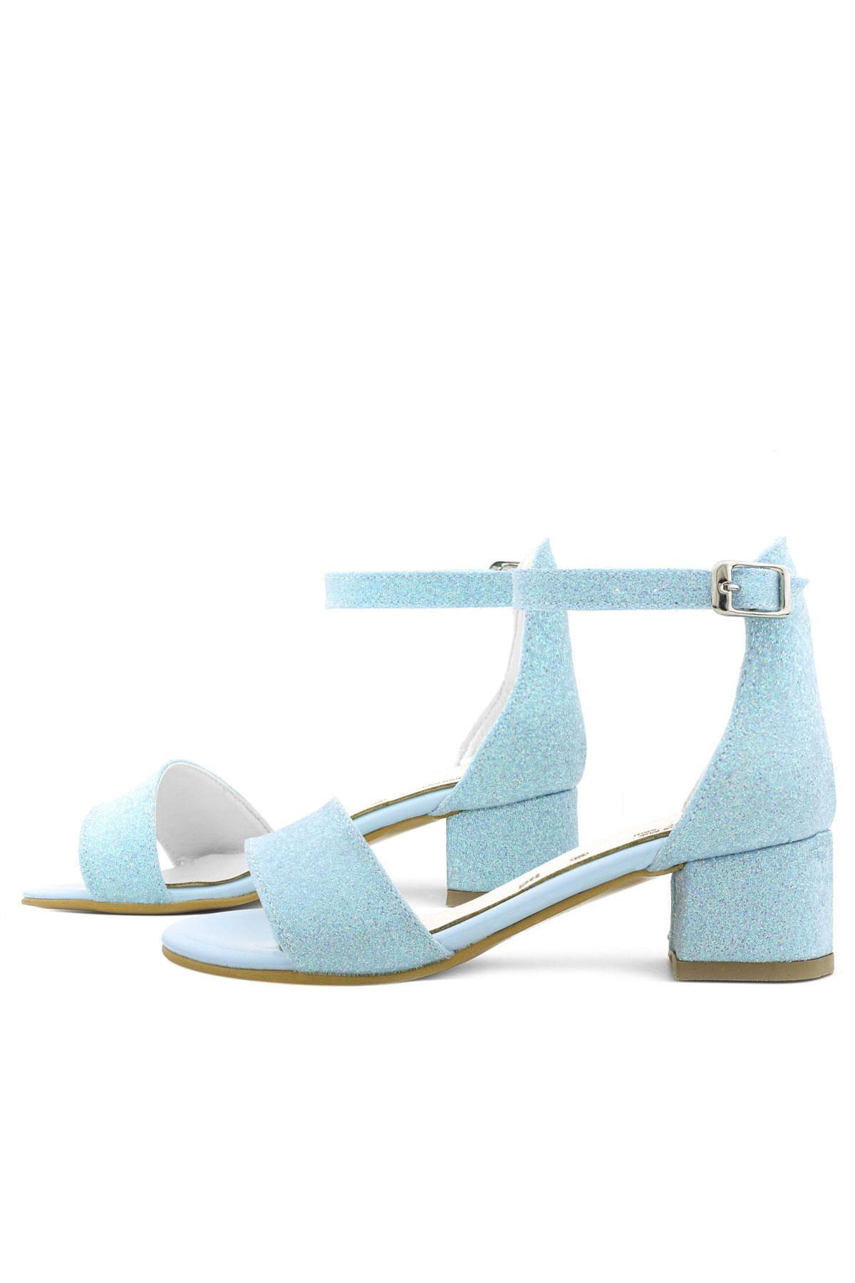 Lilo Simli Mavi Tek Bantlı Kız Çocuk Topuklu Abiye Ayakkabı B609-MAS.30