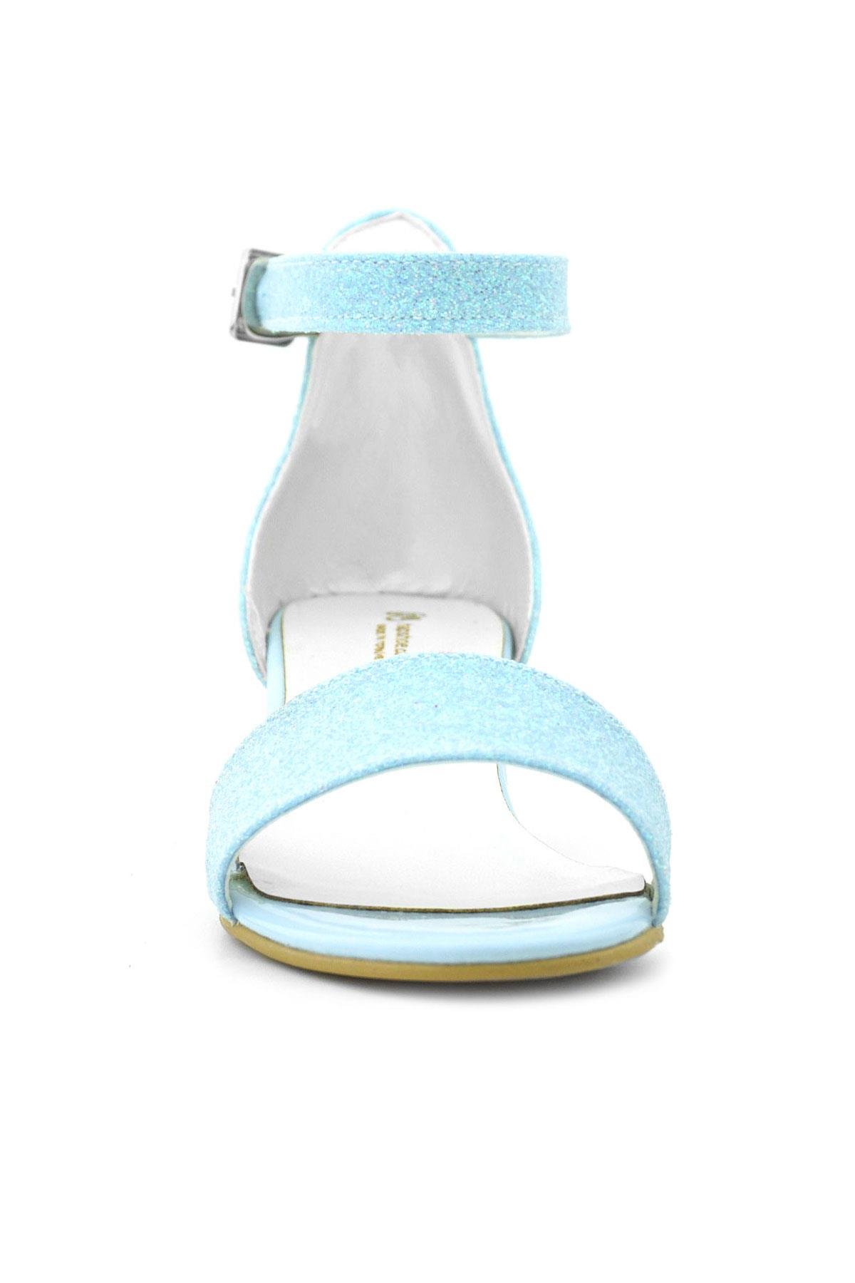 Lilo Simli Mavi Tek Bantlı Kız Çocuk Topuklu Abiye Ayakkabı B609-MAS.30
