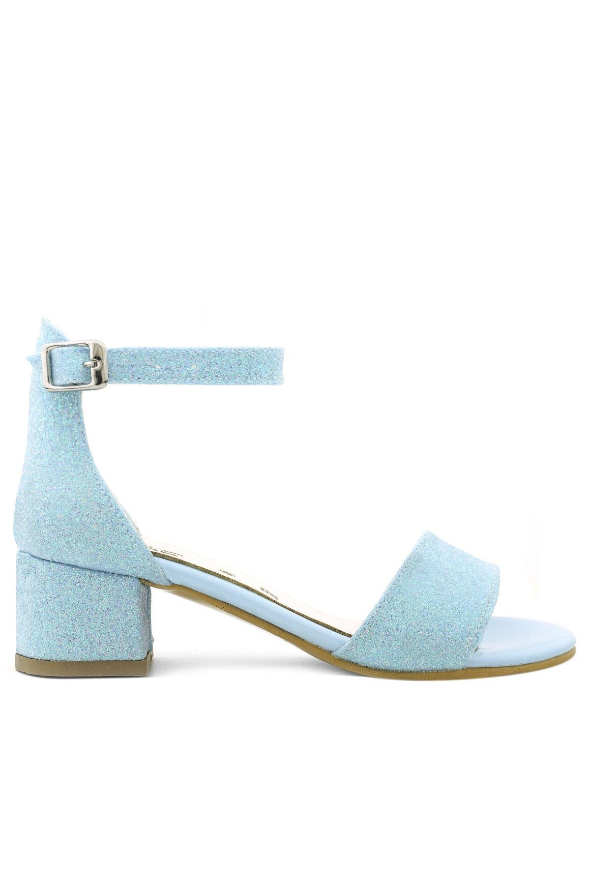 Lilo Simli Mavi Tek Bantlı Kız Çocuk Topuklu Abiye Ayakkabı B609-MAS.30