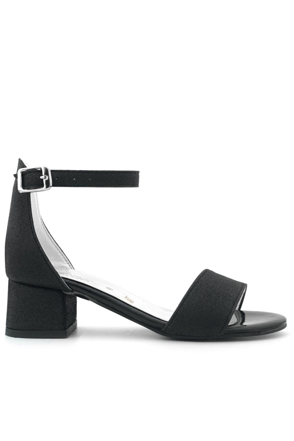 Lilo Simli Siyah Tek Bantlı Kız Çocuk Topuklu Abiye Ayakkabı B609-SSIM.30