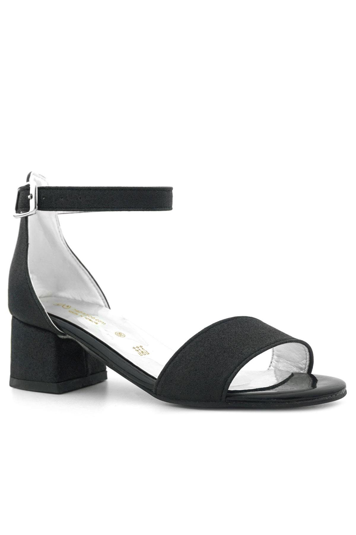 Lilo Simli Siyah Tek Bantlı Kız Çocuk Topuklu Abiye Ayakkabı B609-SSIM.30