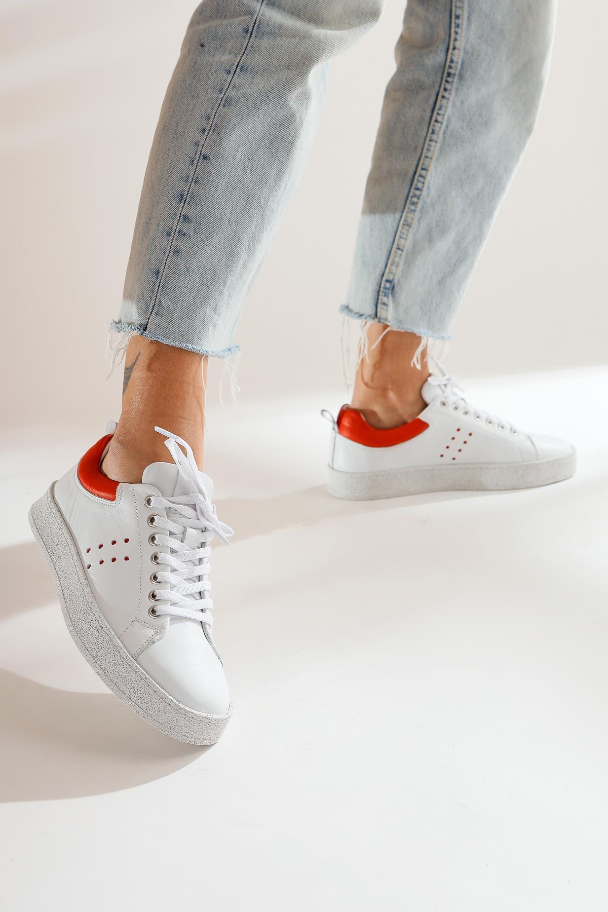 Hakiki Deri Beyaz Kadın Sneakers Spor Kadın Ayakkabı