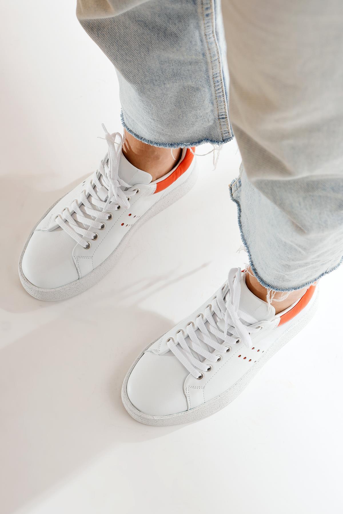 Hakiki Deri Beyaz Kadın Sneakers Spor Kadın Ayakkabı